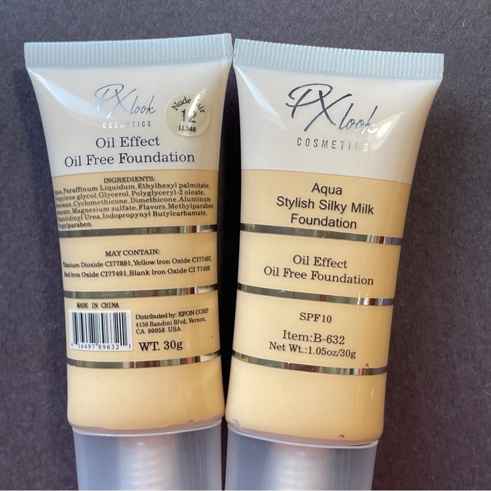 2 PX Look Cosmetics Aqua Stylish Silky Milk Foundation w/ SPF 10 #12 Nude Fair